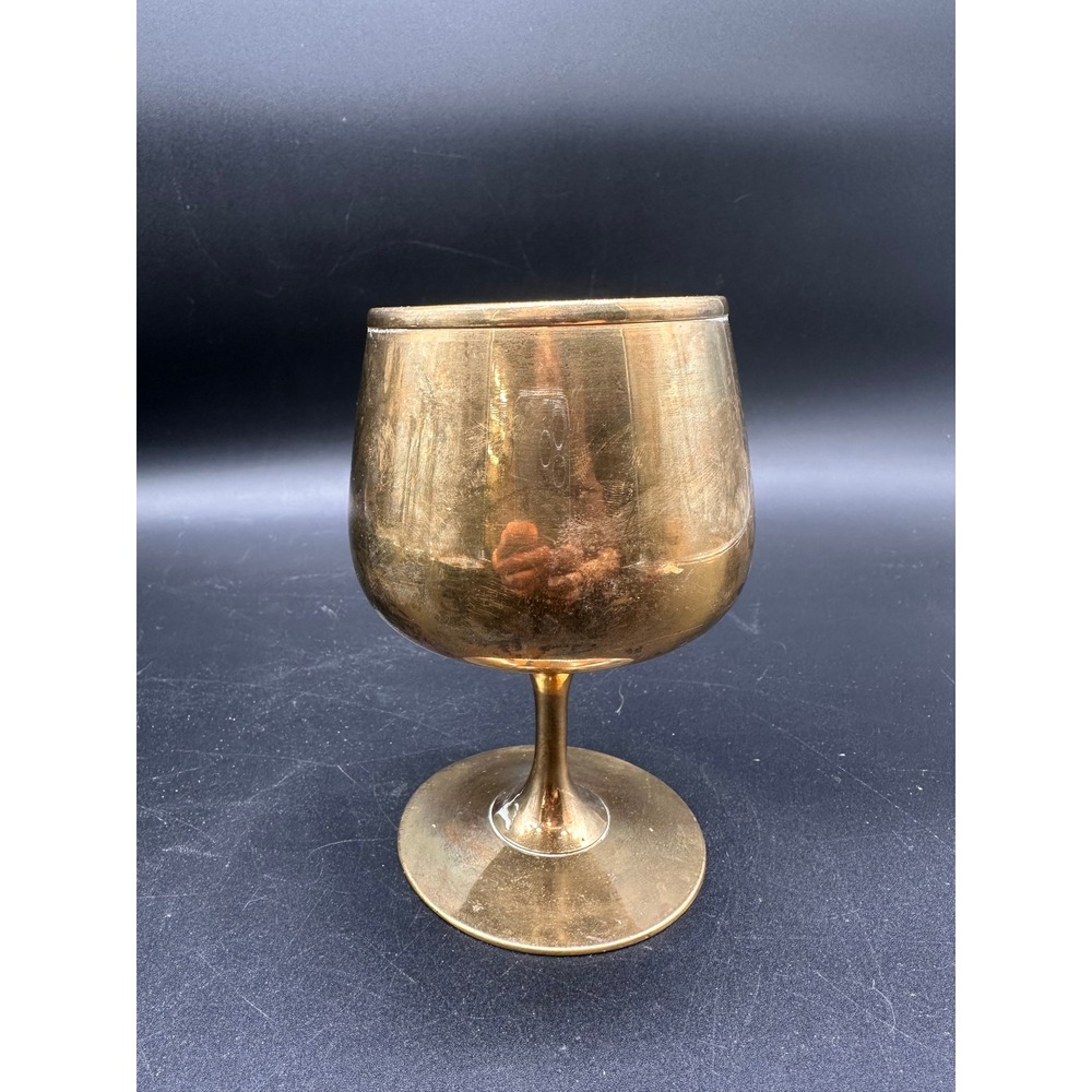 Vintage Pakistan Brass Snifter Goblet Gold Tone Metal Chalice Stemware